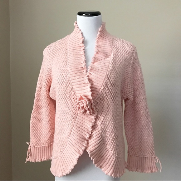 Ruby Rd. Sweaters - Blush Pink Romantic Ruffle Cardigan Sweater